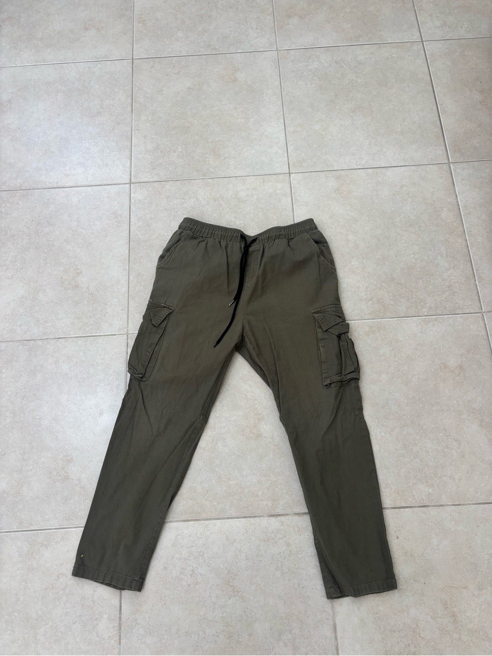 Olive Cargo Jogger Pants with Drawstring